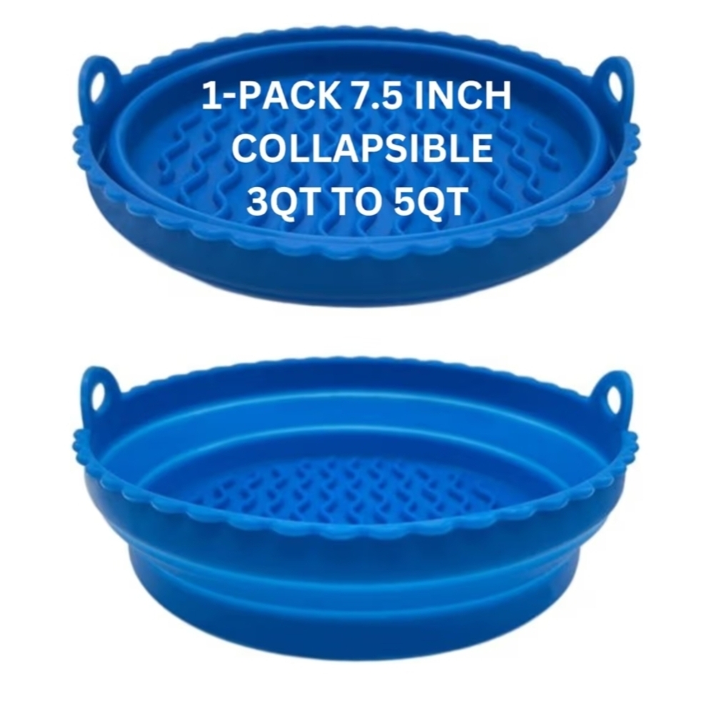 New Blue Collapsible 7.5" Silicone Liner For Air Fryer